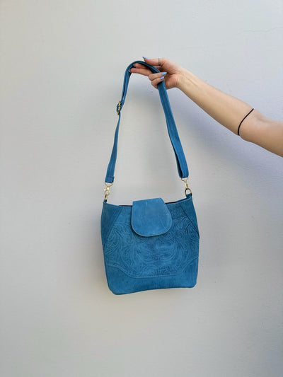Blue tooled purse