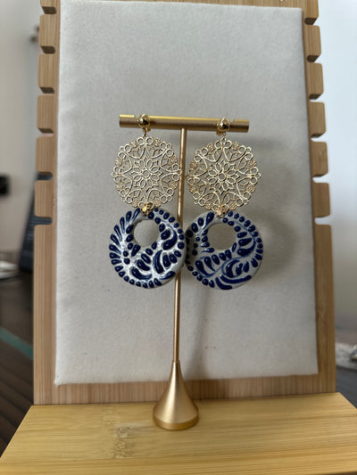 Gold and blue earrings