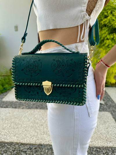 Green tooled purse