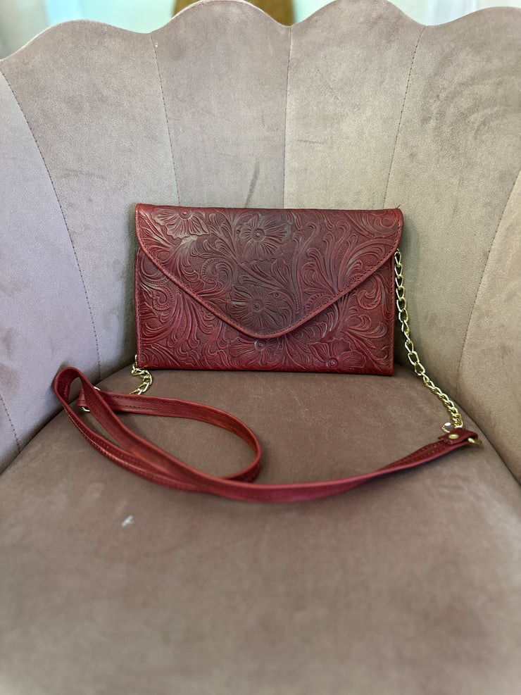 Small Tooled Cross body with gold